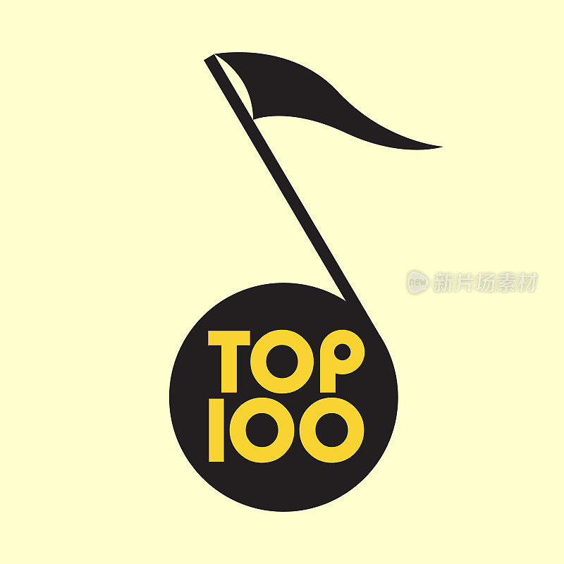 Top 100 icon in musical note。简洁的风格适用于运动，音乐，商业，网页设计。